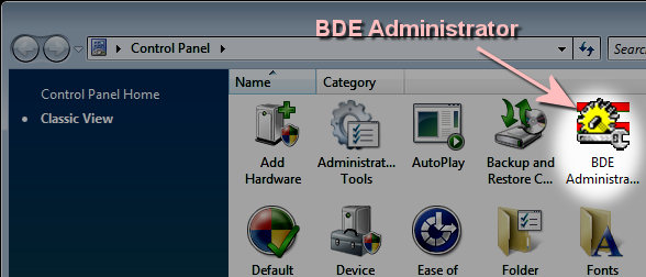 BDE Administrator in Control Panel
